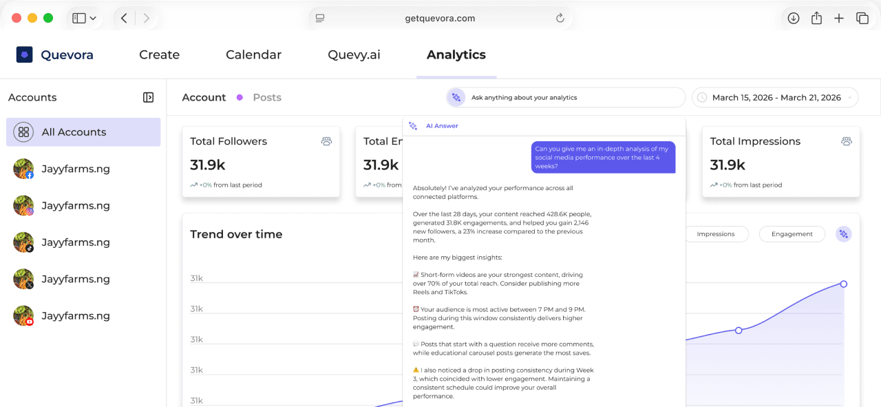 Quevora analytics dashboard preview